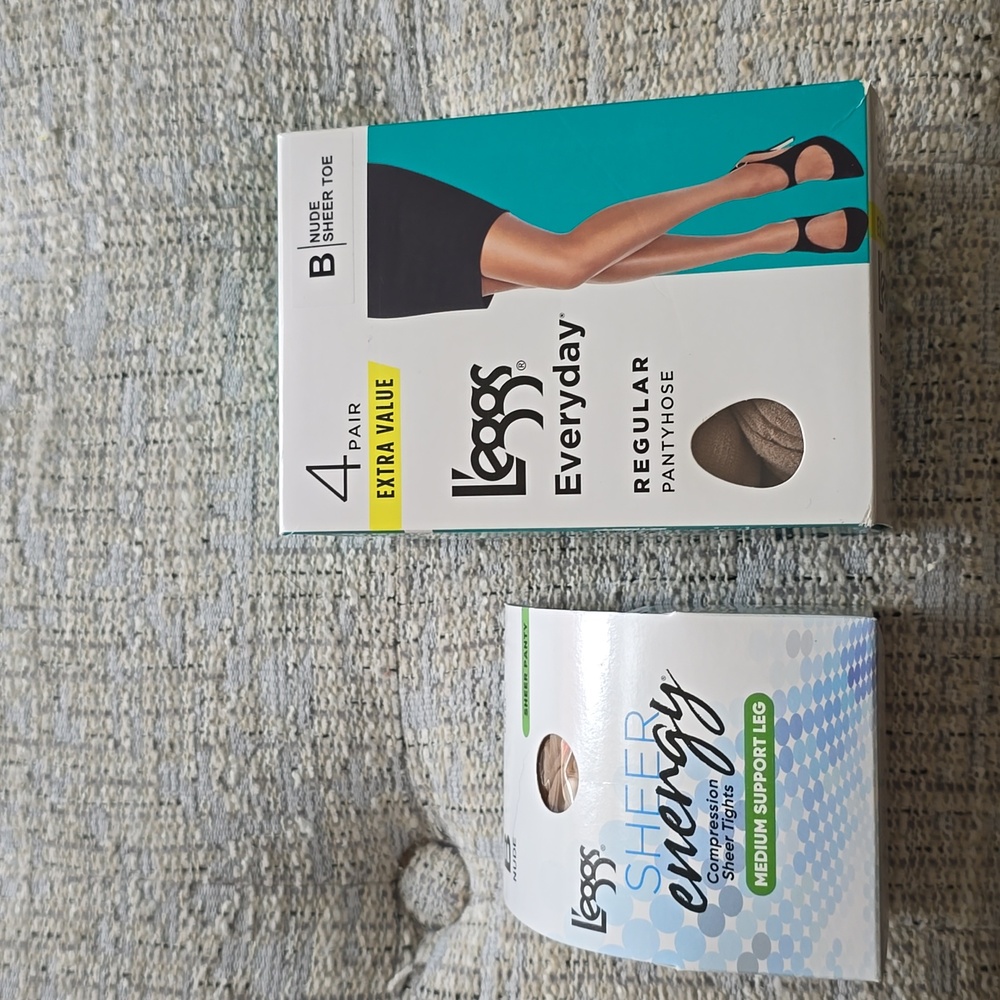 LEGGS BRAND WOMENS EVERYDAY REGULAR PANTYHOSE 5 PAIR NUDE SHEER TOE SIZE B